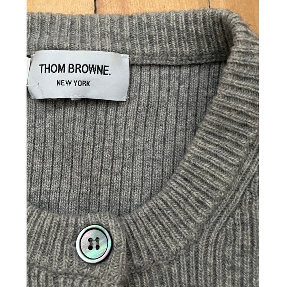 Thom Browne Grey Ribbed Wool Cardigan Dress RWB Trim Made in Italy Size 1 - Picture 4 of 7